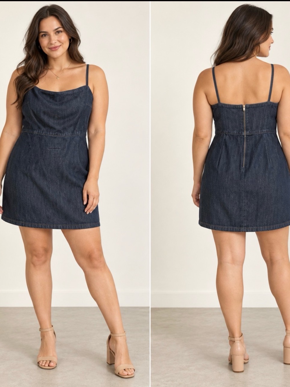 Zara Dark Blue Denim Spaghetti-Strap Mini Dress
